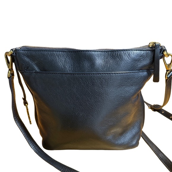 Fossil Pebbled Leather‎ Crossbody Bag Black 10" x 8" - Picture 6 of 9